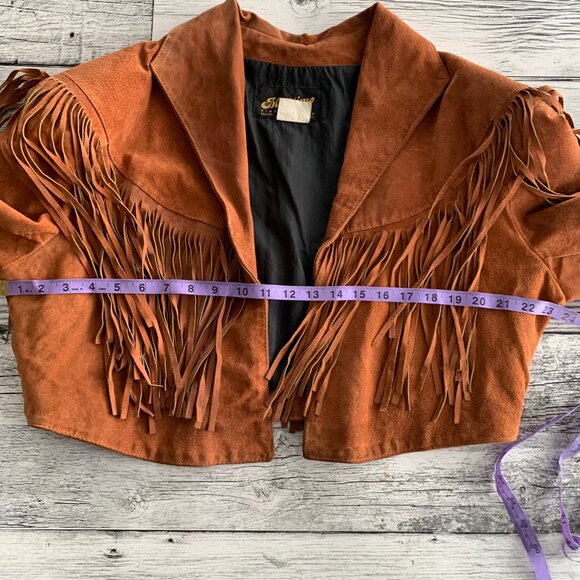 Vintage Suede Fringe Cropped Boho Chic Blazer Jacket - Picture 9 of 16